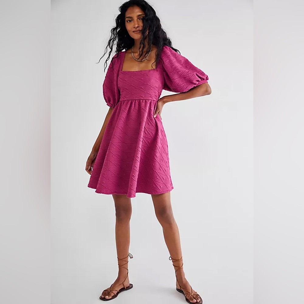 Free People Violet Puff Sleeve Mini Dress Plum Size Small